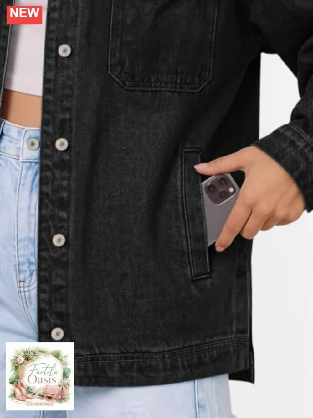 Oversized Denim Jean Jacket Button Down Cotton Shacket